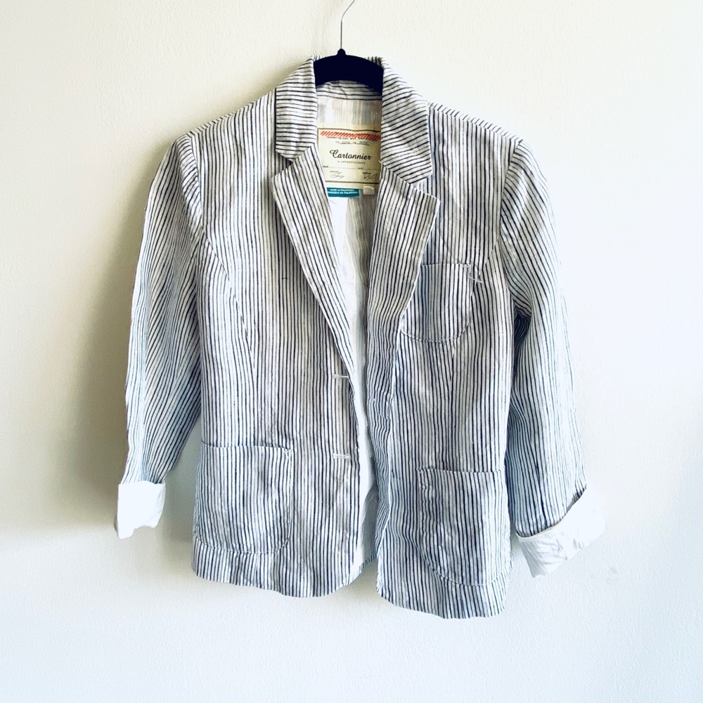 Anthropologie Striped Linen Blazer by Cartonnier